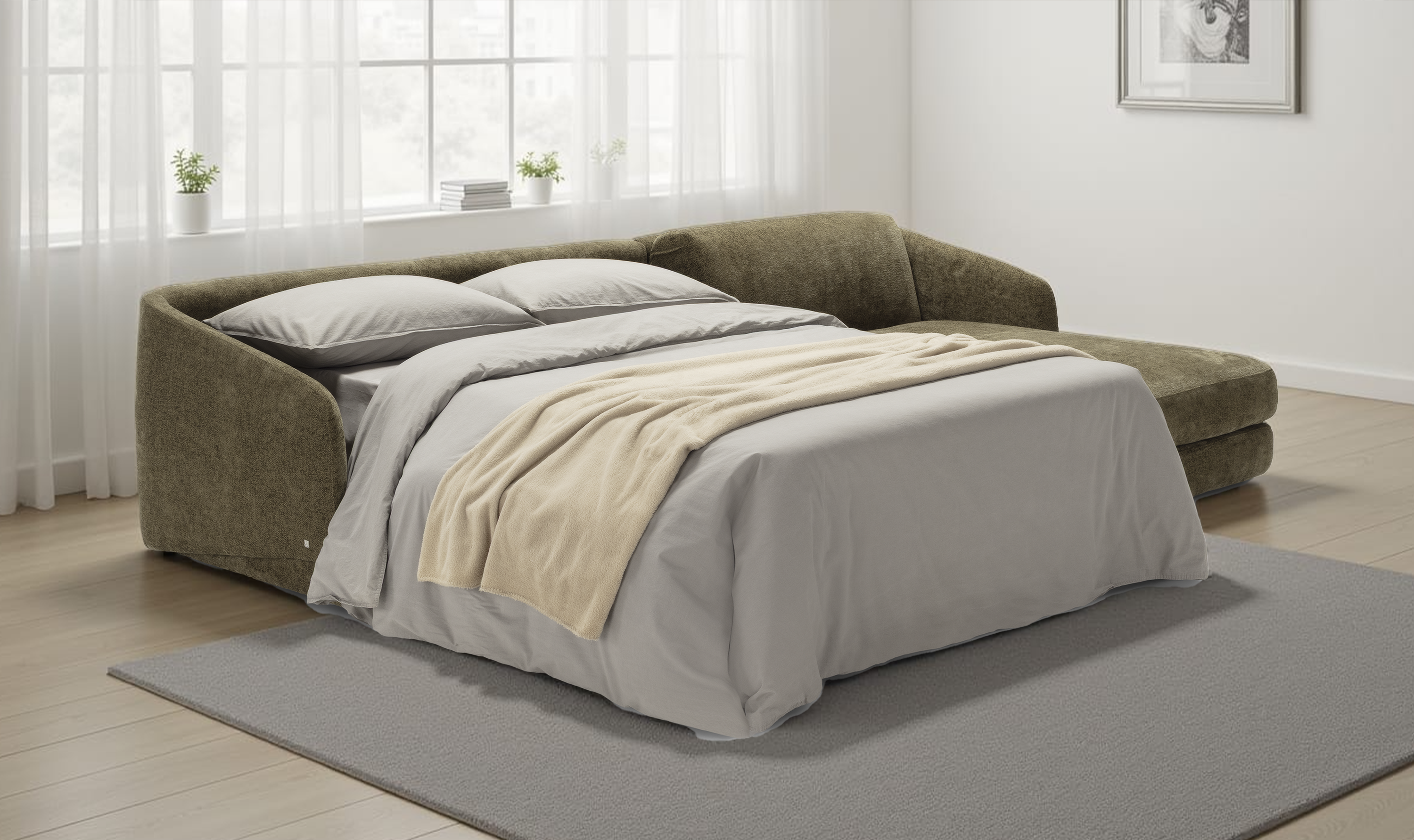 Cantico L-Shape Sleeper Sectional Sofa Chaise in Brown-Jennifer Furniture