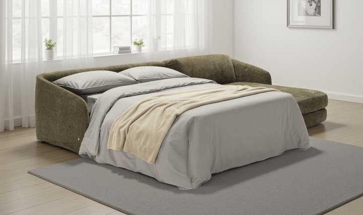 Cantico L-Shape Sleeper Sectional Sofa Chaise in Brown-Jennifer Furniture