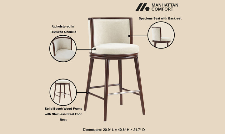 Manhattan Comfort Evalyn Wooden Upholstered Barstool