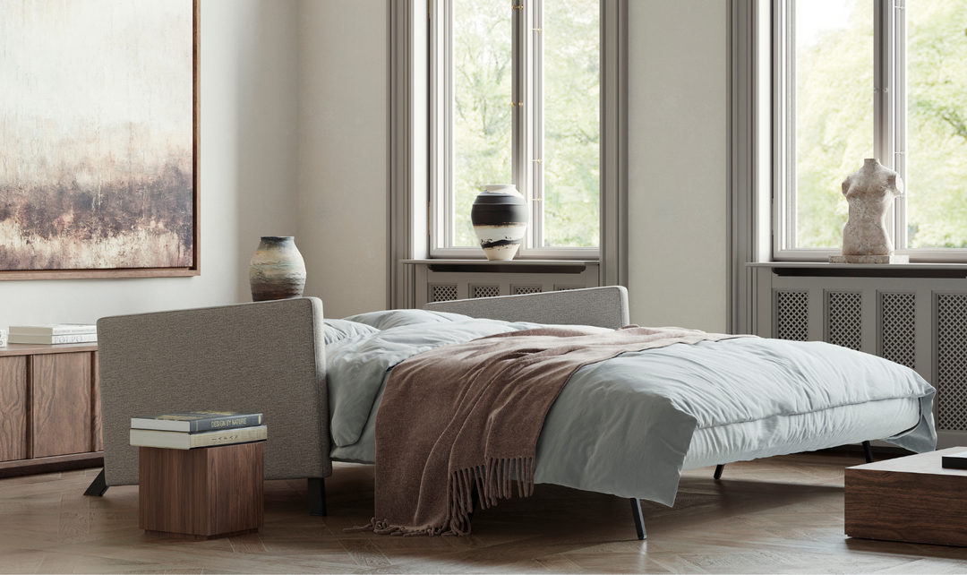 Innovation Living Cubed Fabric 2-Seater Queen Sized Sleeper Sofa With Hidden Bedding Storage
