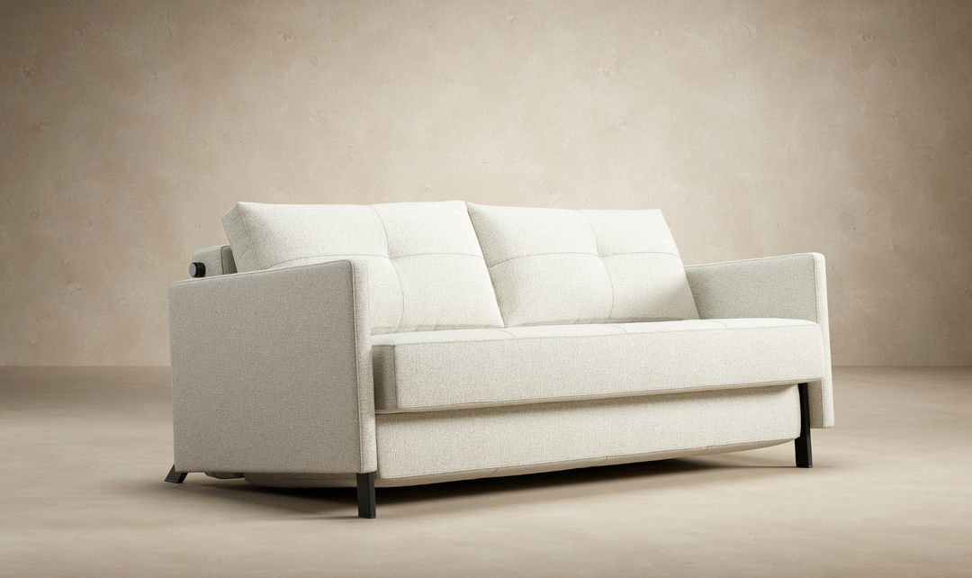 Innovation Living Cubed Fabric 2-Seater Queen Sized Sleeper Sofa With Hidden Bedding Storage