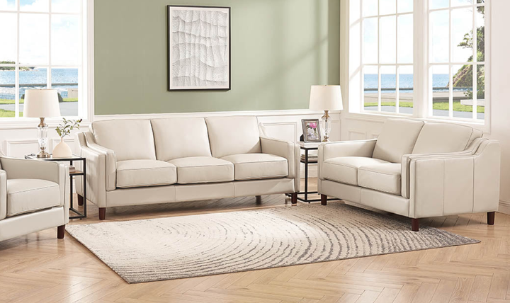 Bella Leather Living Room Set With Box Cushion