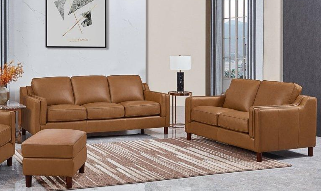Bella Leather Living Room Set With Box Cushion