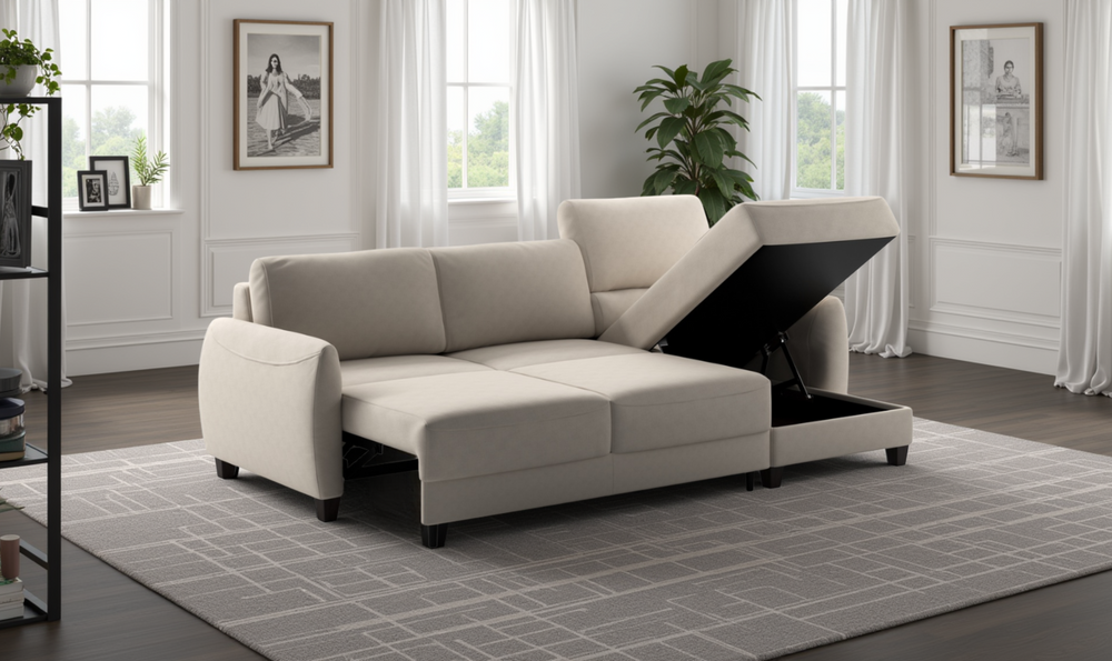 Luonto Delta L-shaped Fabric Sectional Sleeper with storage-Jennifer Furniture