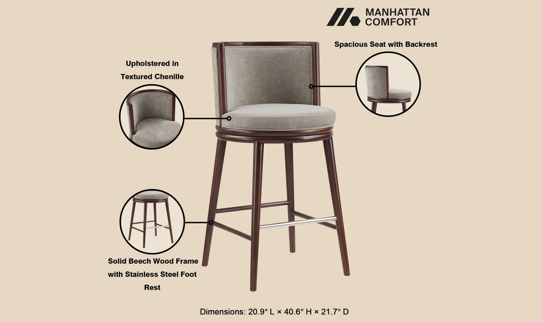 Manhattan Comfort Evalyn Wooden Upholstered Barstool-Jennifer Furniture
