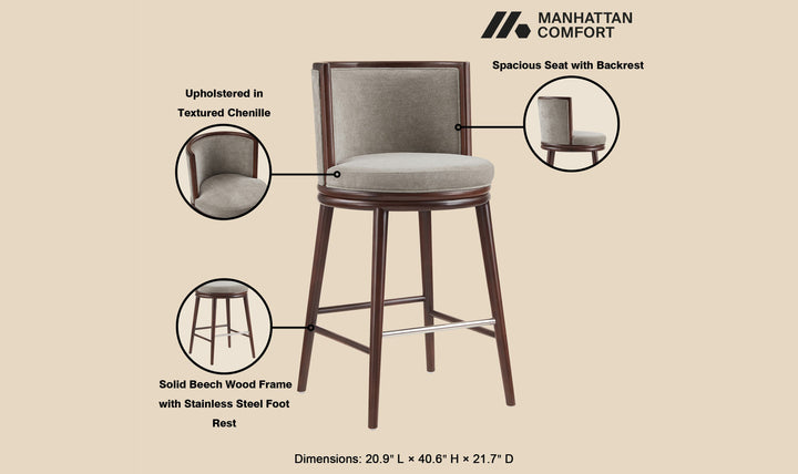 Manhattan Comfort Evalyn Wooden Upholstered Barstool-Jennifer Furniture
