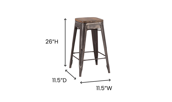 HTD Eiffel Iron Base Barstool With Teakwood Top