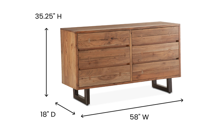 HTD Aspen 58" Six Drawer Wooden Dresser With Steel Base