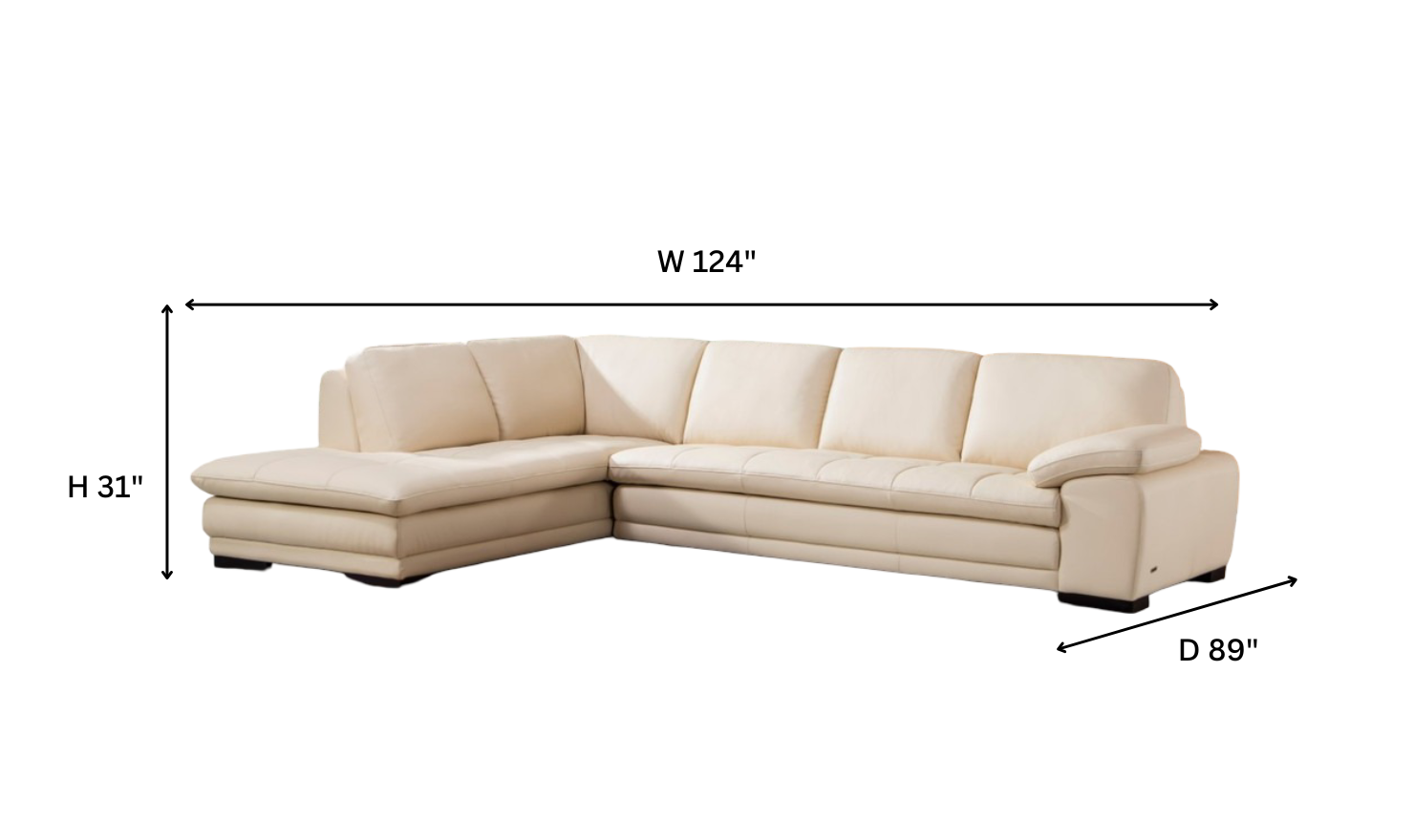 Gio Italia Beige Leather L-Shape Sectional Sofa With Left Hand Facing-Jennifer Furniture