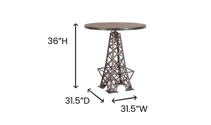 HTD Eiffel Round Teakwood Top Bistro Bar Table With Iron Base