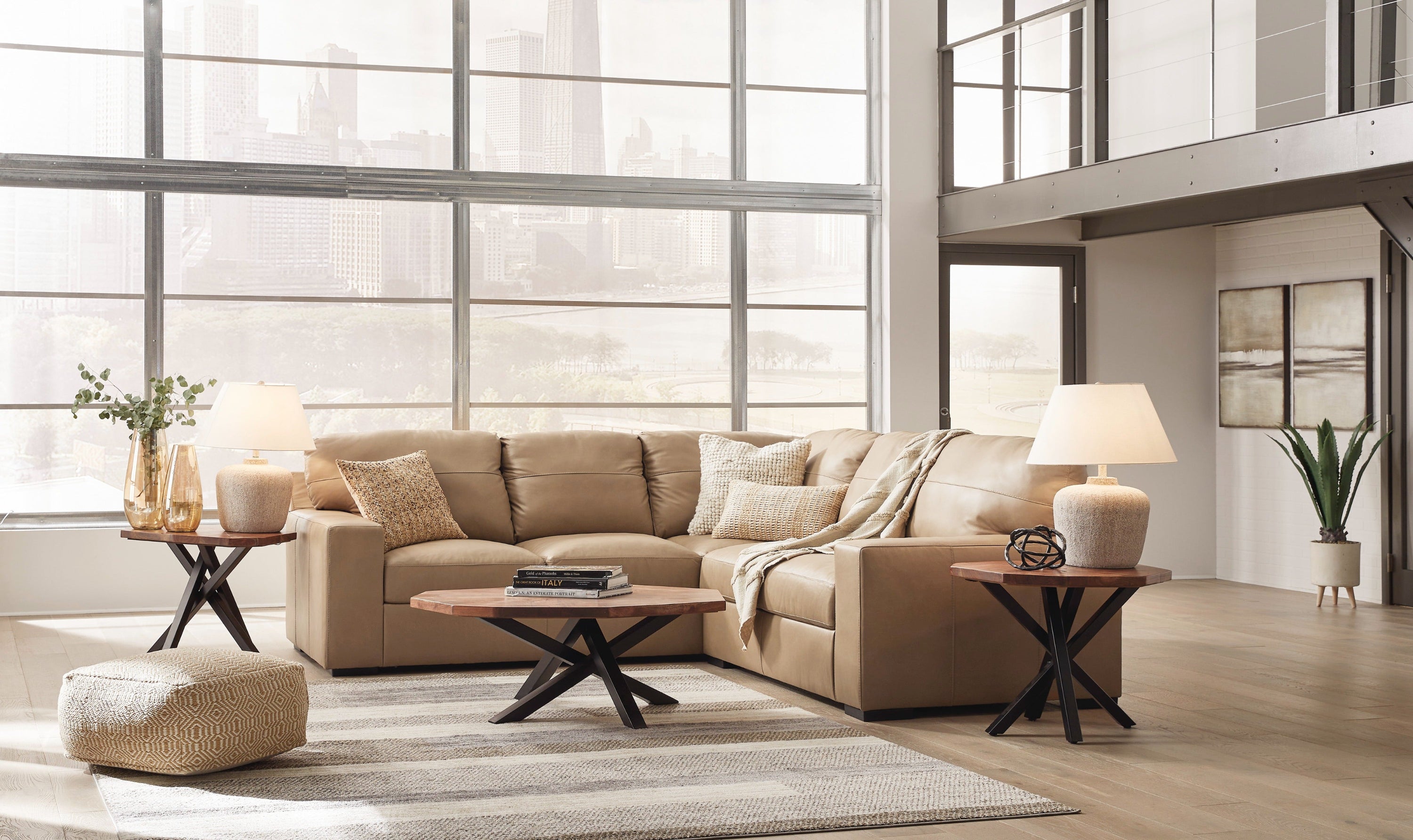Modern Heritage Bandon Leather 2-Piece Sectional in Toffee-Jennifer Furniture