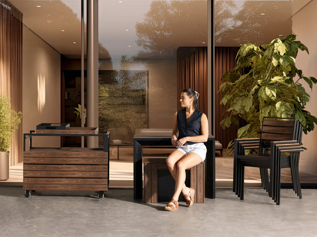 Transformer Table Outdoor Bar Cart with Panel Storage & Solid Wood Frame