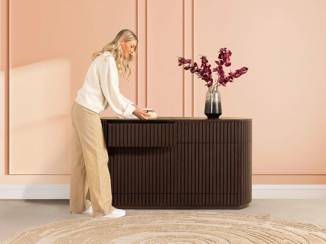 Transformer Table Round Side Board With Panel Storage