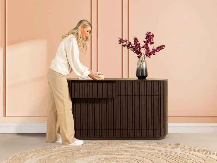 Transformer Table Round Side Board With Panel Storage