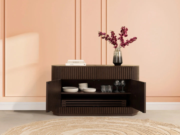 Transformer Table Round Side Board With Panel Storage