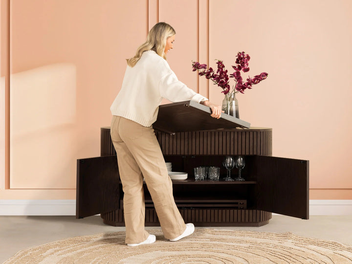 Transformer Table Round Side Board With Panel Storage