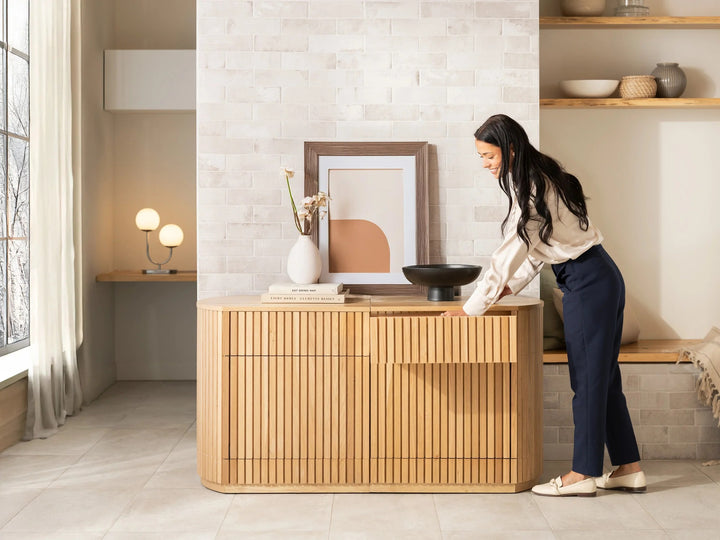 Transformer Table Round Side Board With Panel Storage