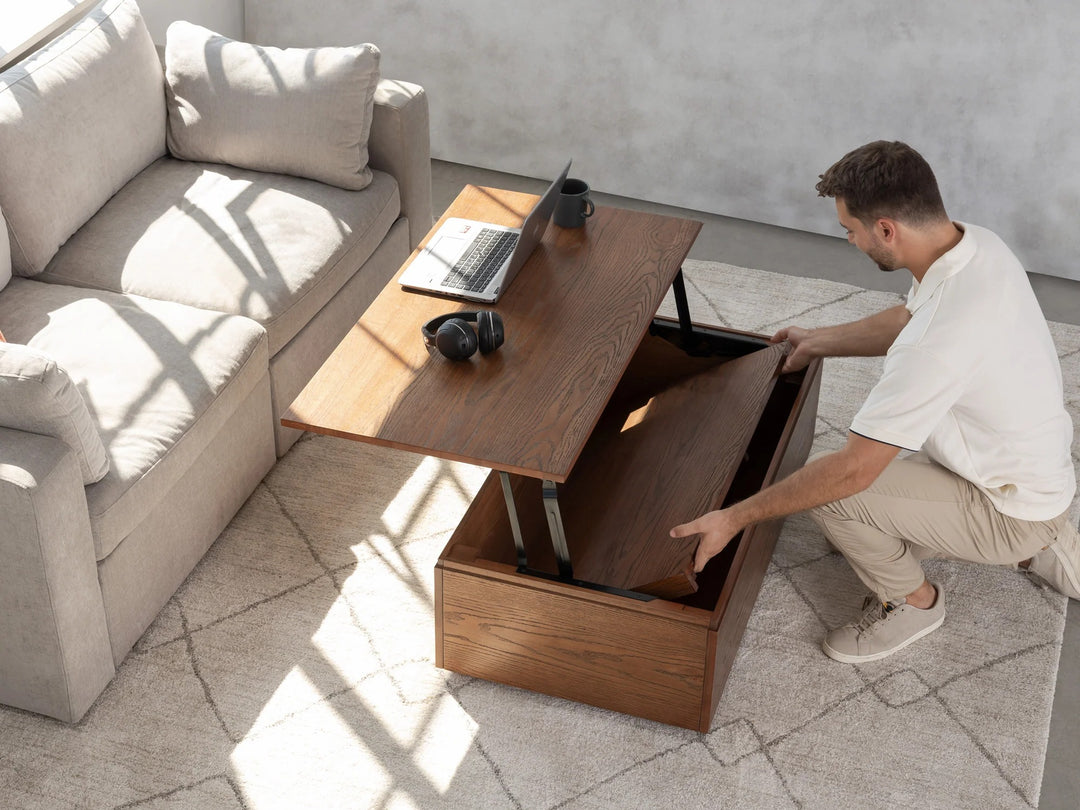 Transformer Table Wooden Coffee Table with Panel Storage