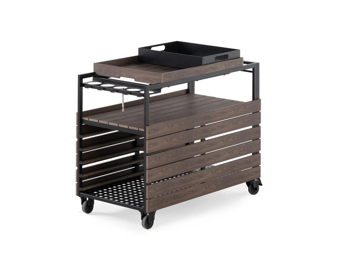 Transformer Table Outdoor Bar Cart with Panel Storage & Solid Wood Frame