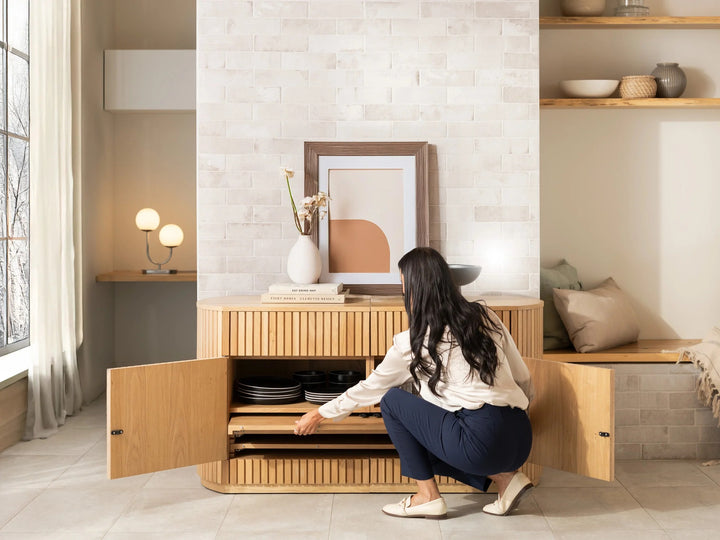 Transformer Table Round Side Board With Panel Storage