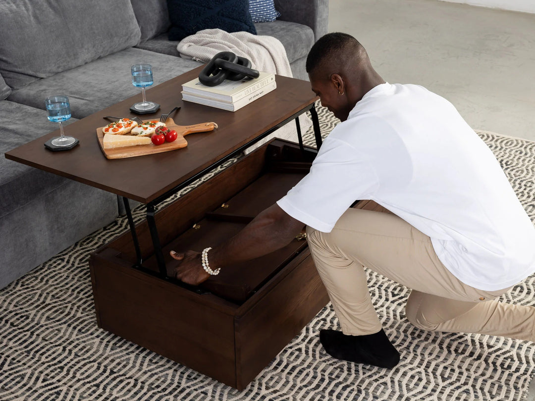 Transformer Table Wooden Coffee Table with Panel Storage