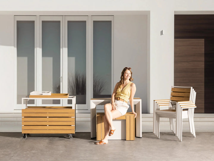 Transformer Table Outdoor Bar Cart with Panel Storage & Solid Wood Frame