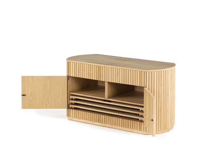 Transformer Table Round Side Board With Panel Storage