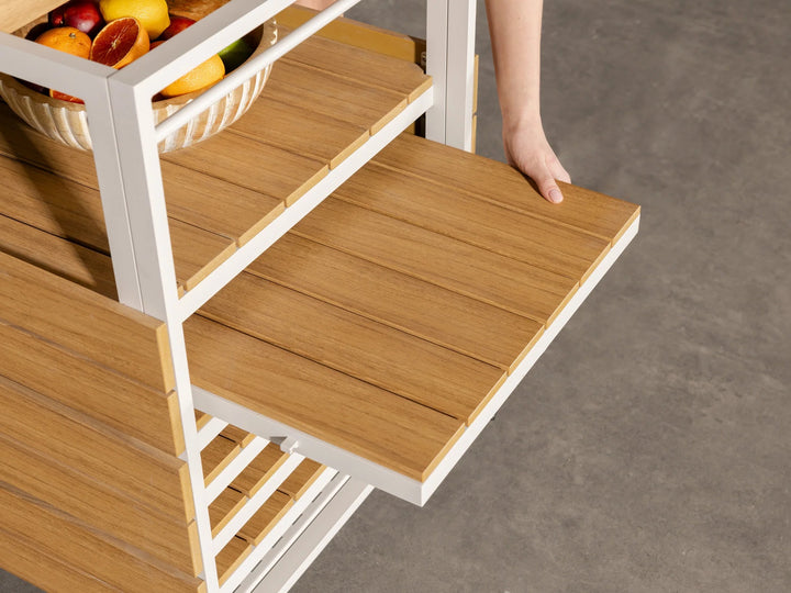 Transformer Table Outdoor Bar Cart with Panel Storage & Solid Wood Frame