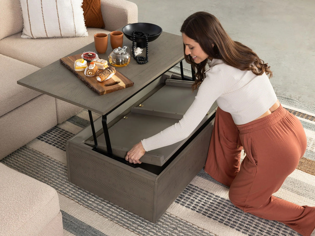 Transformer Table Wooden Coffee Table with Panel Storage