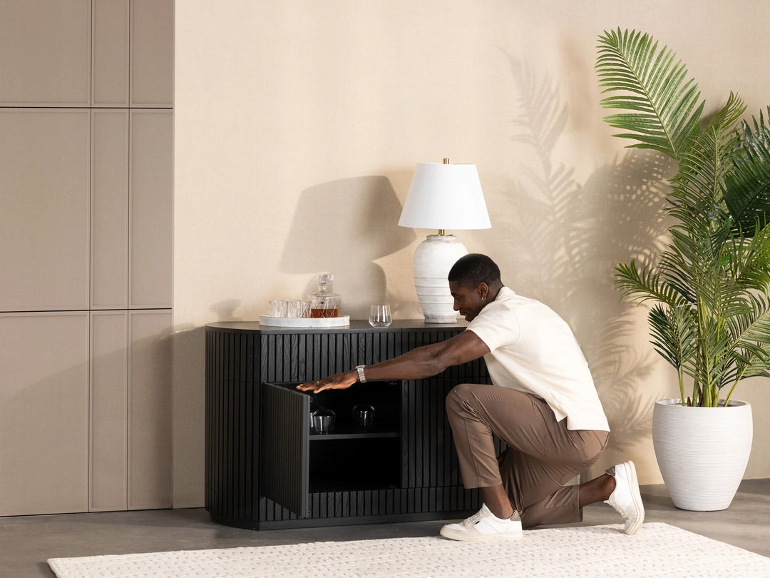 Transformer Table Round Side Board With Panel Storage