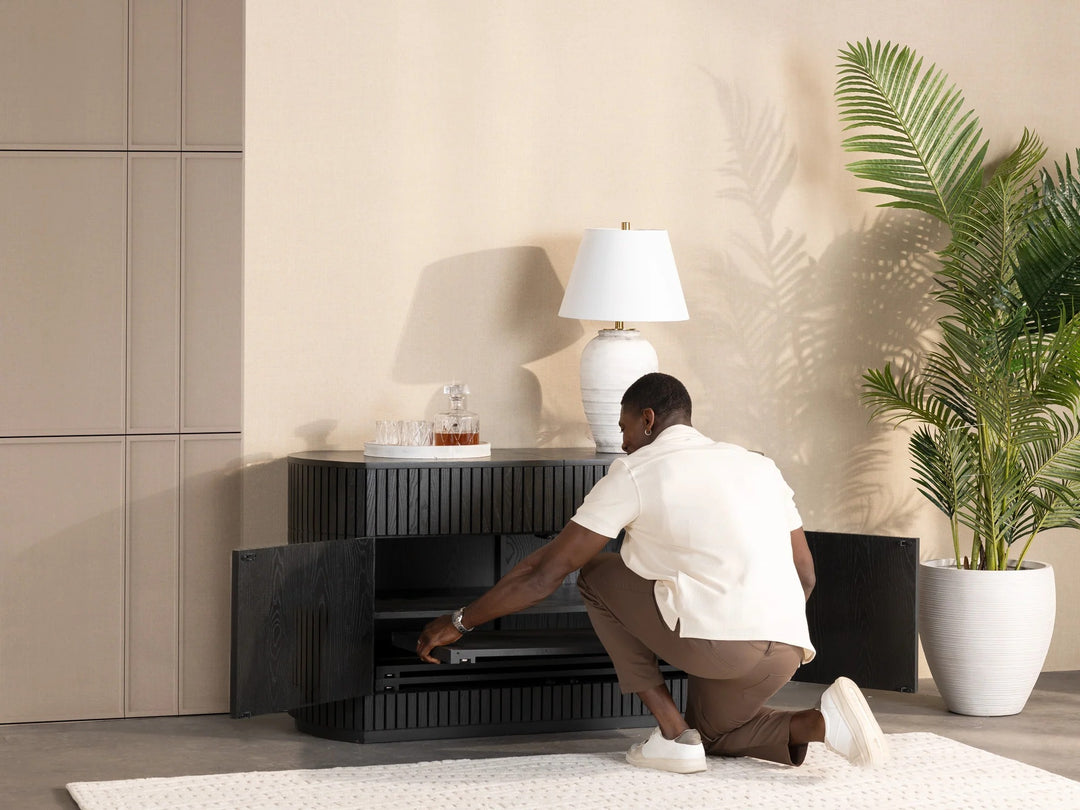 Transformer Table Round Side Board With Panel Storage