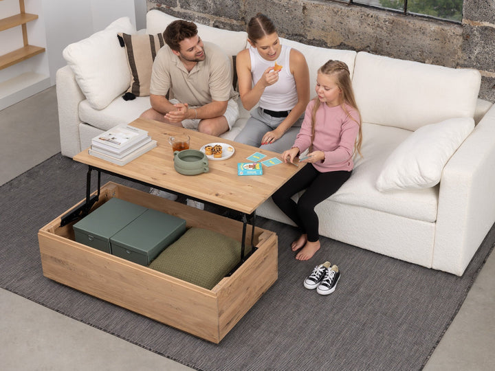 Transformer Table Wooden Coffee Table with Panel Storage