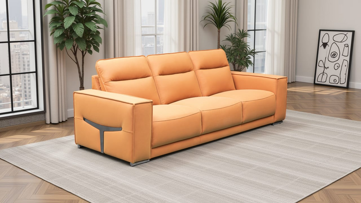Klaussner Grazia 3-Seater Tufted Leather Sofa with Track Arms In Orange