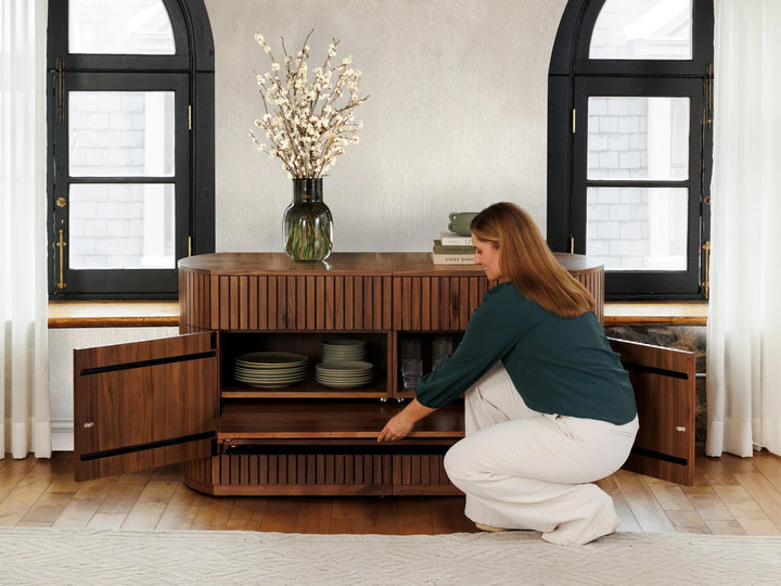 Transformer Table Round Side Board With Panel Storage