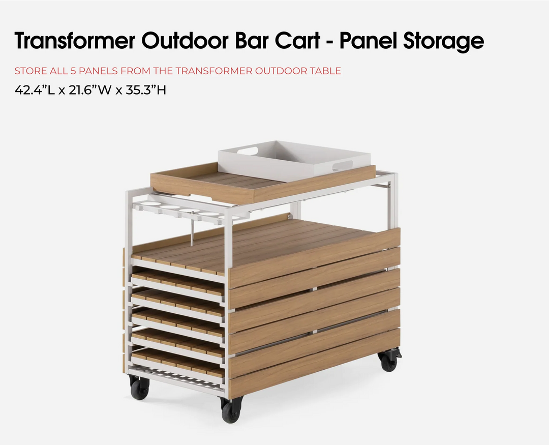 Transformer Table Outdoor Bar Cart with Panel Storage & Solid Wood Frame
