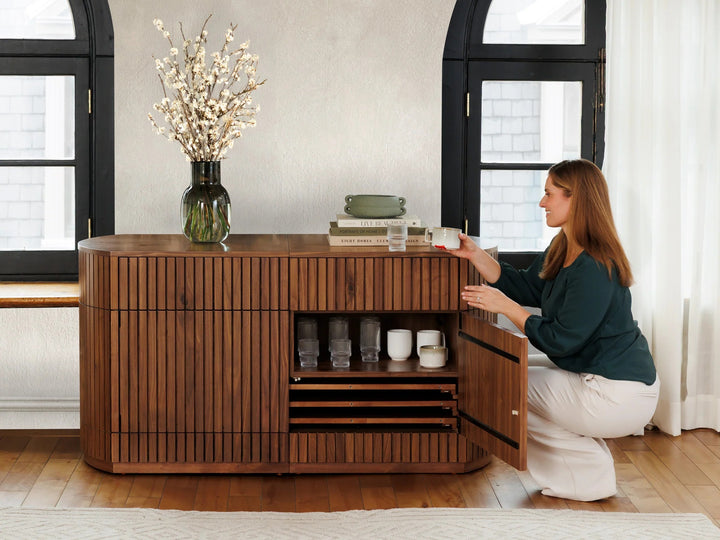 Transformer Table Round Side Board With Panel Storage
