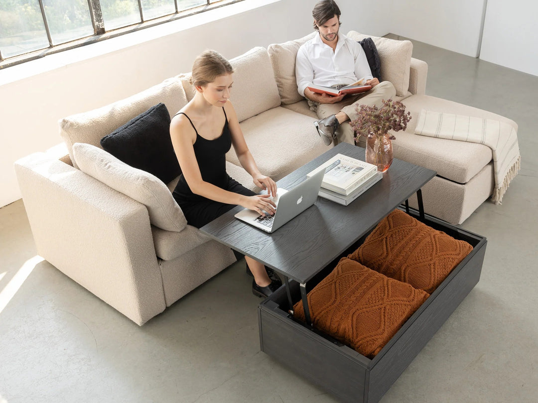 Transformer Table Wooden Coffee Table with Panel Storage