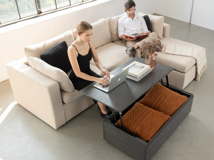Transformer Table Wooden Coffee Table with Panel Storage
