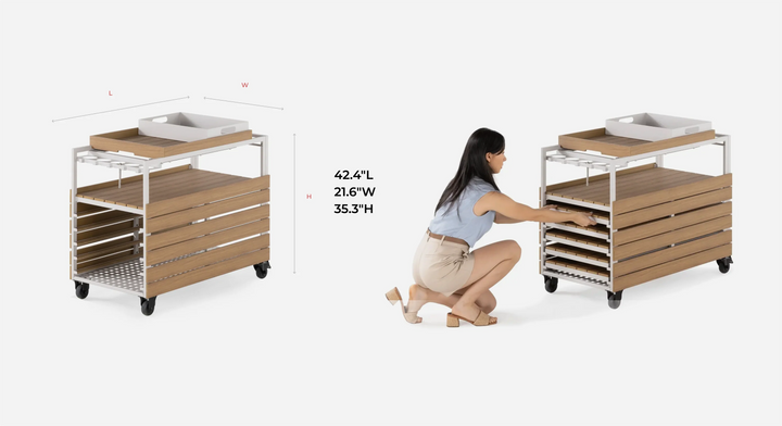 Transformer Table Outdoor Bar Cart with Panel Storage & Solid Wood Frame