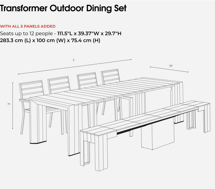 Transformer Table Extendable Rectangular Outdoor Dining Table (12-seating)