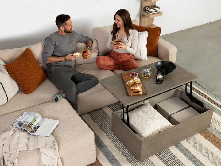 Transformer Table Wooden Coffee Table with Panel Storage