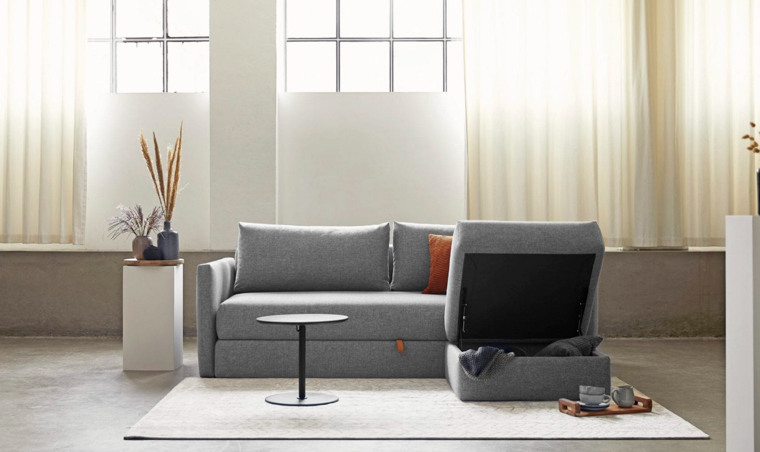 Innovation Living Tripi 2-Seater Fabric Sofa Bed With Integrated Storage-Jennifer Furniture