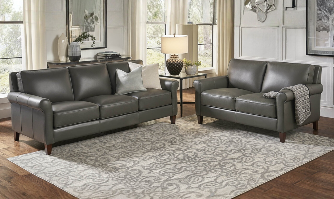 Hydeline Laguna Leather Living Room Set With Rolled Arms