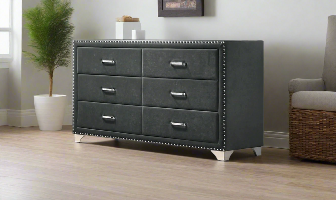 Melody Modern Classic 6-drawer Upholstered Bedroom Dresser - Dresser (Grey) Melody Modern Classic 6-drawer Upholstered Bedroom Dresser - Dresser (Grey)