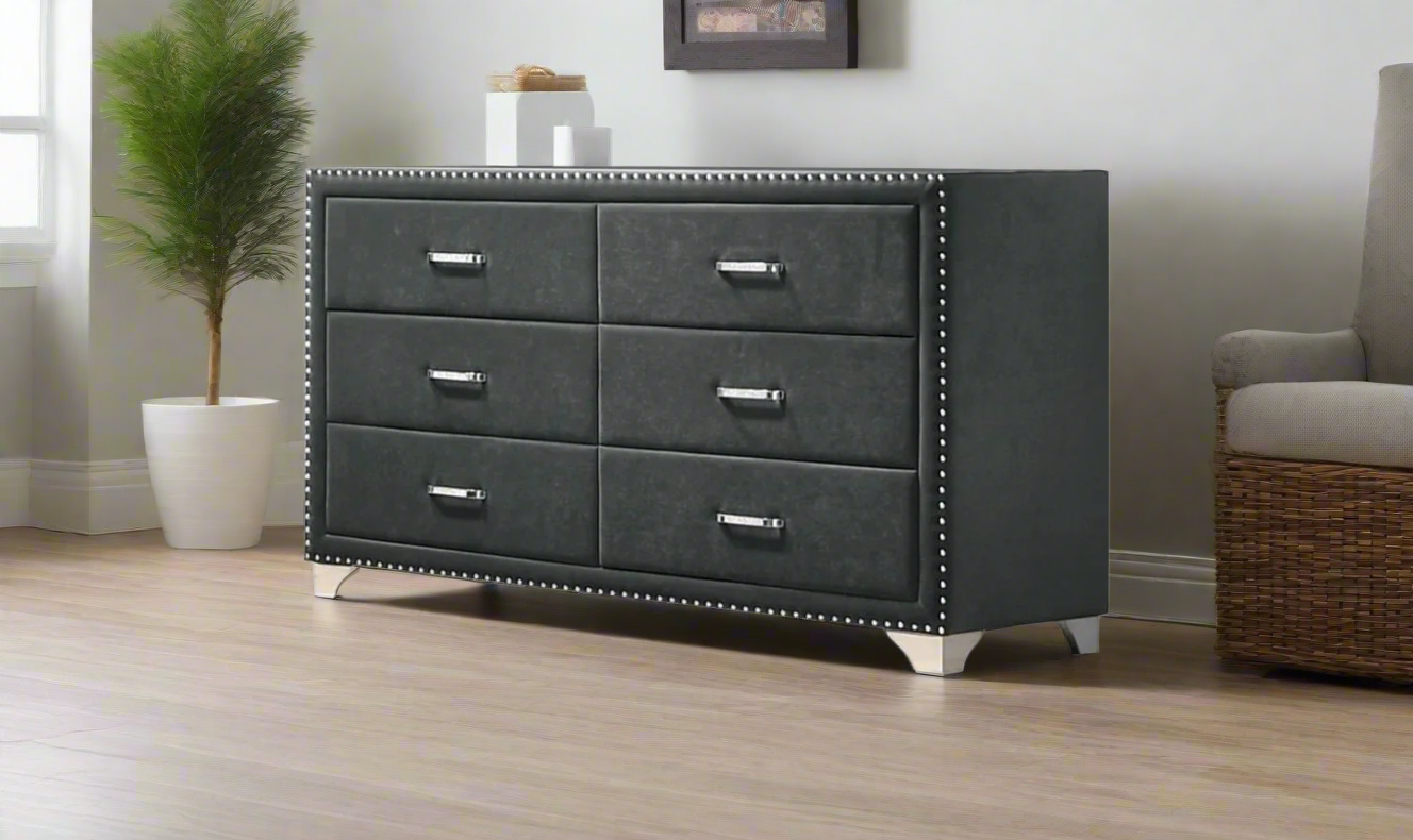 Coaster Melody Grey Velvet Upholstered 6-Drawer Dresser