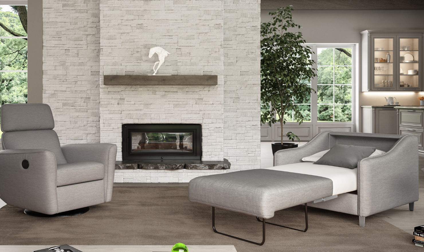 Luonto Ethos Dual Motion Fabric Sleeper Sofa with Foam Mattress