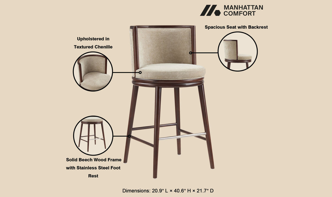 Manhattan Comfort Evalyn Wooden Upholstered Barstool