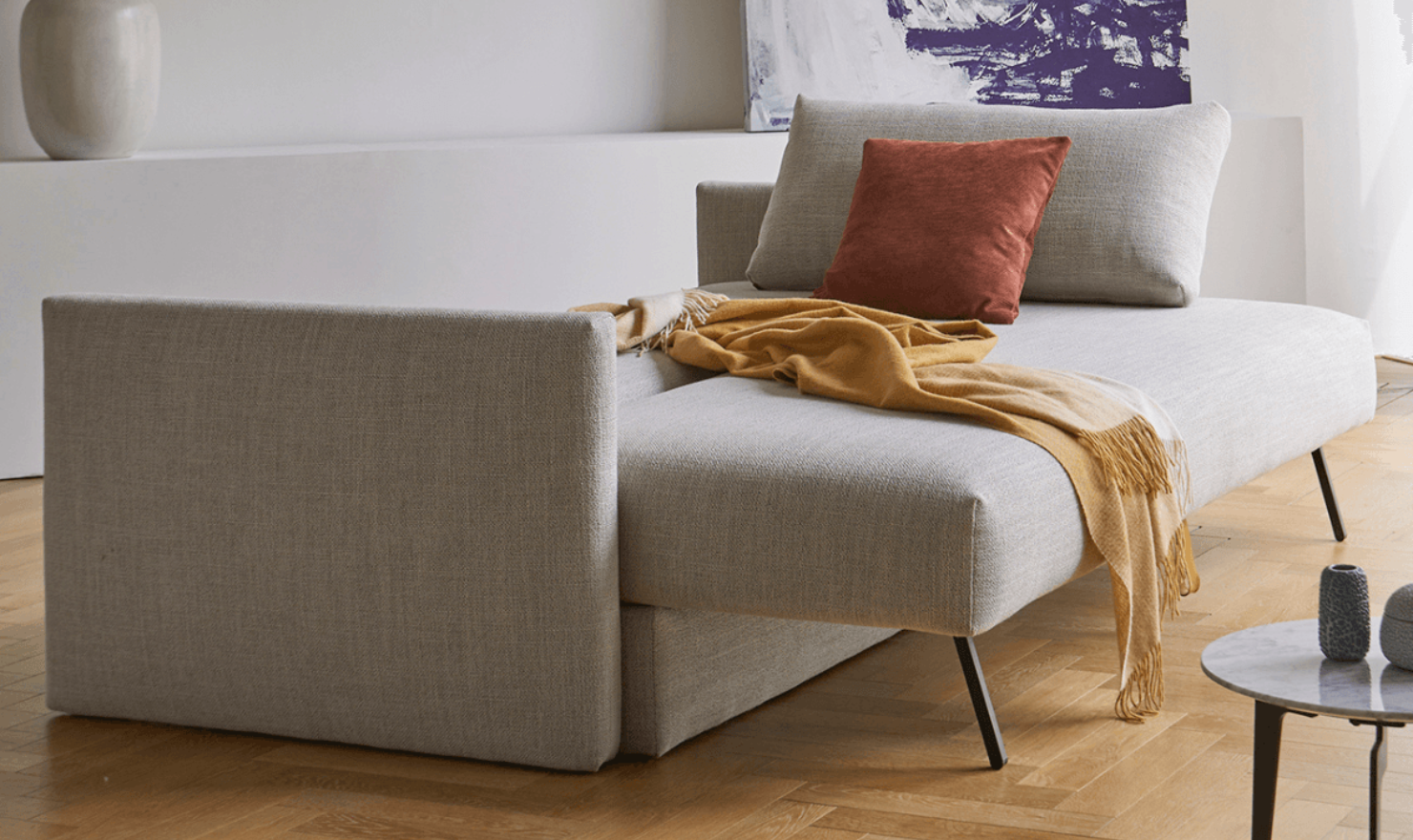 Innovation Living Tripi 2-Seater Fabric Sofa Bed With Integrated Storage-Jennifer Furniture