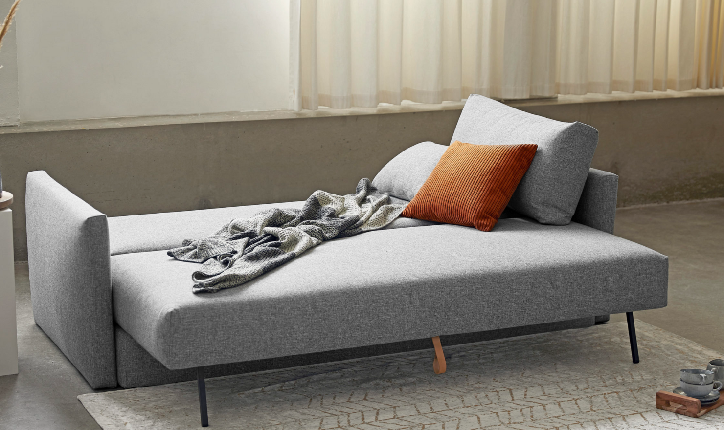 Innovation Living Tripi 2-Seater Fabric Sofa Bed With Integrated Storage-Jennifer Furniture