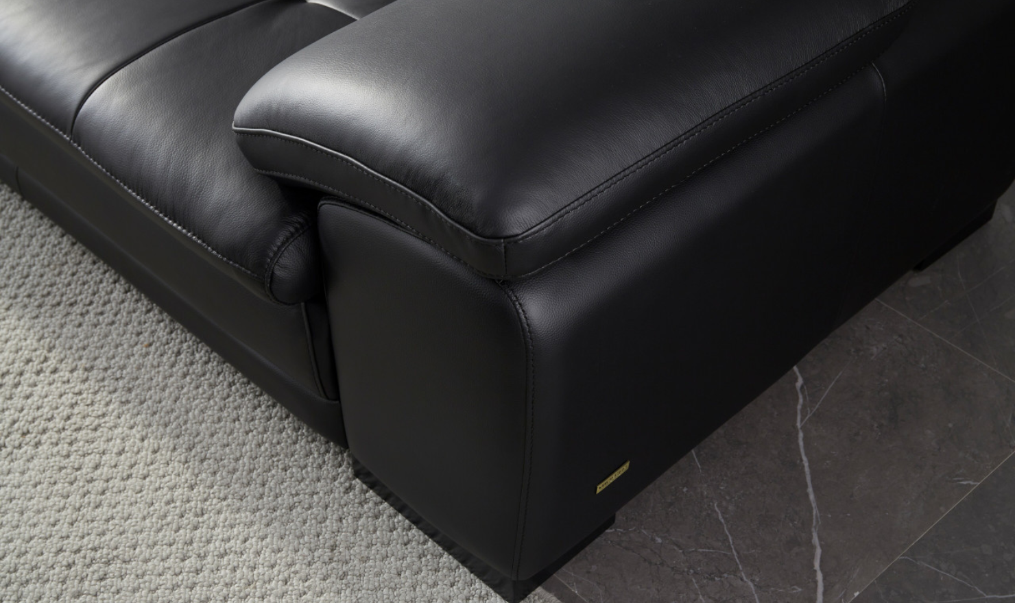 Gio Italia Black Leather L-Shape Sectional Sofa-Jennifer Furniture